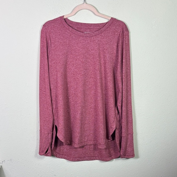 Athleta Burgundy Pink Long Sleeve Crew Neck Uptempo Top Curved Hem Side Slits L - Picture 2 of 9